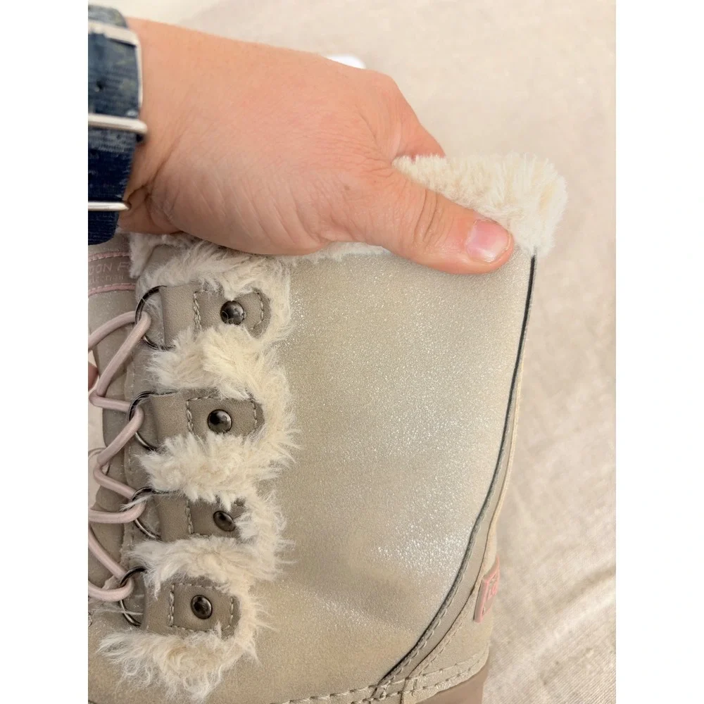 London Fog Hackney Kids Shimmer Faux Fur Snow Boots Tan Pink Size 2 FNF1950